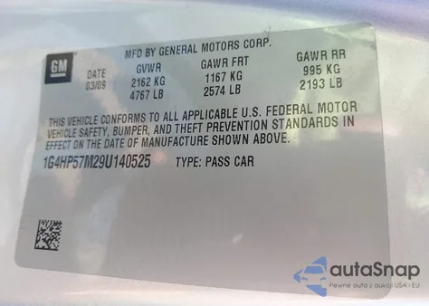 2009 Buick Lucerne Cx from USA, damaged, VIN 1G4HP57M29U140525